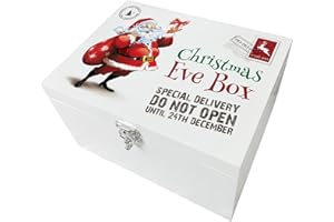 The Lovely Keepsake Company Festive Santa Christmas Eve Box | Reusable White Pine Wooden Box with Metal Hinges & Clasp | Perfect for a New Xmas Family Tradition | 30cm x 23cm x 18cm