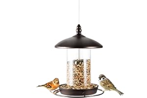 BACKYARD EXPRESSIONS PATIO · HOME · GARDEN Alimentador de pájaros de Metal para Colgar al Aire Libre, comederos de Aves Silvestres para Cardenal, Techo Grande y cajón - 6 Puertos.