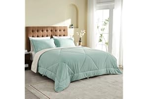 Beeweed Edredón Reversible 240 x 220 cm para Cama 150, Verano Ligero, Relleno 200 gr/m², Microfibra, Menta Verde/Beige