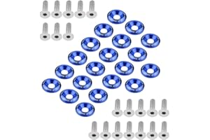 ‎KEENSO Keenso Car Bumper Washer Screws Kit, 20 Sets Universal Car CNC Billet Aluminium Anodised Washers and Screws for Mudguards, Bumpers, Headlights, Boot (Blue)