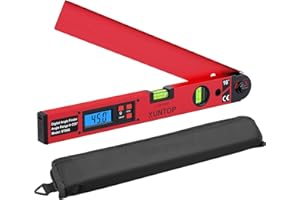 XUNTOP Digital Angle Finder 0-225° 400mm Inclinometro con LCD Retroilluminato, ON/OFF, Precisione ±0.5°, Goniometro con Livella a Bolla Orizzontale e Verticale, per Lavoro Legno, Costruzione - Rosso