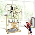 Whemyreat Cockatiel Playground, Large Bird Playground, 4 Levels, Play Stand for Parrots, Gym, Perch Stand, Natural Wood Playpen Ladder for Parakeets, Cockatiels, Bird Cage Accessories