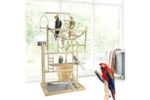 Treesunshine 4 Couches Aire de Jeux pour Oiseaux, Support de Jeu Parrot en Bois, Perchoir en Bois pour perroquets, Terrain de Jeu pour Perroquet Échelles pour Oiseaux, Perruches, 94,5 x 44 x 33,5 cm