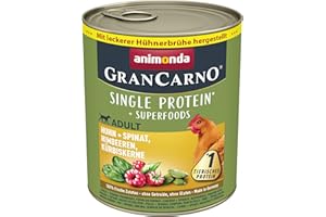 GRANCARNO Animonda Gran Carno Adult Superfoods Aliments pour Chiens Aliments humides pour Chiens Adultes, Poulet + épinards, framboises, graines de Citrouille (1 x 800 gm) Lot de 1