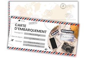 ROXISHA Carte à Gratter Voyage Surprise + Enveloppe Imprimée - Carte d'Embarquement Personnalisable à Offrir en Français - Billet d'Avion Annonce - Cadeau Anniversaire Noël EVJF & EVG Homme Femme - Pack de 1