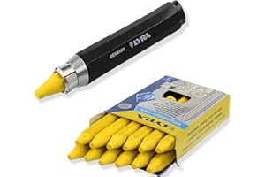 JLWIY Lyra Profi Markierkreide mit Kreidehalter - Signierkreide für Holz, Metall, Stein, Beton, Fliesen, Forstkreide, 12 Stück (Gelb)