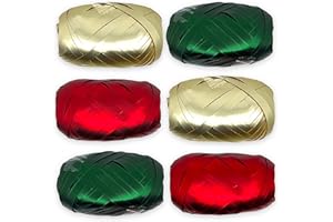 MIJOMA Set Ringelband Polyband Geschenk-Band Geschenkschleifen zum Basteln und Verpacken - glänzend & matt sortiert (gold - rot - grün, 6 Rollen Geschenkband je 10m)