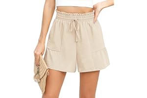 Yommay Damskie szorty, eleganckie, luźne, na lato, krótkie spodnie, elastyczny ściągacz, krótkie spodenki z kieszeniami