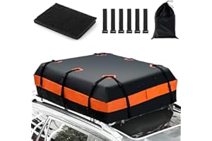 COSTWAY 15/21 Cubic Feet Car Roof Bag, 100% Waterproof Roofing Cargo Carrier with Anti-Slip Mat, Combination Lock & Straps, Rooftop Luggage Storage Box (No Lock, Black+Orange, 21 Cubic Ft/600L)