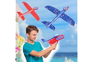 Misvayli 2Pcs Airplane Launcher Toy with LED Lights, Foam Airplanes Catapult Gun For Kids, Outdoor Garden Activities Toys Games Birthday Gift Kids Age 5 6 7 8 9 10 12 Years Old Boys Girls