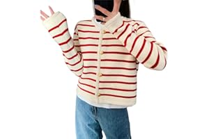 MAOAEAD Lady Patch Pocket Cardigan Gold Buttons Striped Cardigans for Women Fall Long Sleeve Cardigan Sweater Jacket