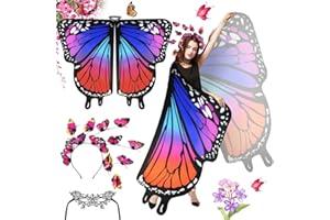 CYNNXIA Butterfly Wings Adult Womens Butterfly Shawl Fairy Wings Orange Nymph Pixie Butterfly Costume with Butterfly Headband and Lace Mask for Halloween Carnival Christmas Dancing Party Dress Up