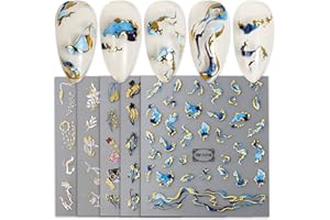 GEBETTER 5 Hojas Pegatinas Uñas Adhesivas, Oro Negro Azul Rosado, Modelo Cintas Doradas Voladoras, Calcomanías Uñas Autoadhes