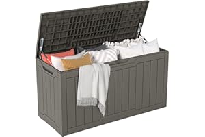 DWVO Auflagenbox Aufbewahrungsbox Garten Kissenbox Gartenbox Outdoor Gartentruhe |Wasserdicht Gasdruckfeder|300 Liter 115x46.8x58cm|Für Sitzauflagen Gartengeräte & Kinderspielzeug|Hellbraun