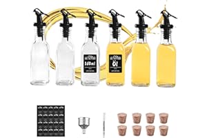 Miorkly Recipient Huile d Olive 6 * 160ML, Distributeur D'huile D'olive Fabriqué en Verre Épais Sans Plomb, Buse d'huile et Bouchon de Liège Bonne Étanchéité à L'air