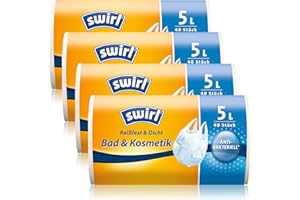 Swirl Tragegriff-Müllbeutel, 5 Liter, Antibakteriell, 4 Rollen mit je 40 Beuteln, Weiß