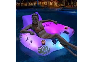 LanBlu Inflatable Pool Floats Chair with Color Changing Light, Solar Powered Swimming Pool Inflatables with Cup Holders & Handles, Pool Inflatables for Adults, Pool Lounger Floats for Swimming Pools