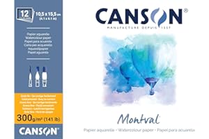 CANSON Montval - Bloc 12 feuilles papier aquarelle - Grain fin - 24 x 32 cm - 300g/m²