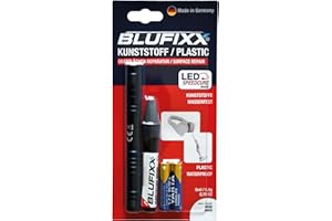 BLUFIXX-Pro Set Kunststoff Weiß - PRO-EDITION 2024 - Reparaturstift für Plastik, Bohrlöcher, abgeplatzte Kanten und Risse, Lichthärtendes Gel mit LED Licht