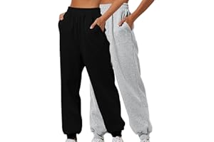 XCXC 2er-Pack Damen Jogginghose mit Cinch-Bottom und Taschen Frauen Einfarbiger Trainingsanzug Baggy Hose mit elastischer Taille für Lässiges Hip-Hop, Fitnessstudio und Joggen