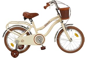 Toimsa Vintage 16 inch Kids Bike/Bicycle, with a retro look rear carrier rack and front wicker style basket
