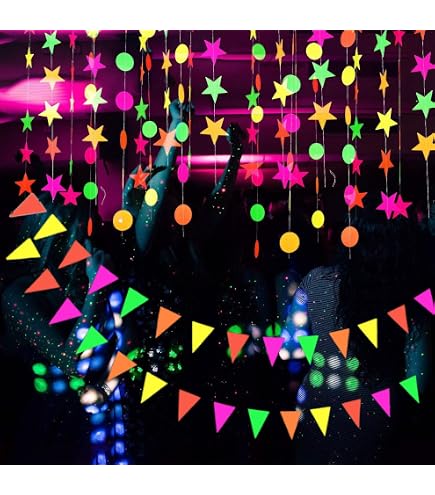 Kit De 18 Accessoires De Fête UV Fluo - Chapeaux, Lunettes, Verres... - Papier Brillant Sous Lumière Noire - Pour Soirées Néon