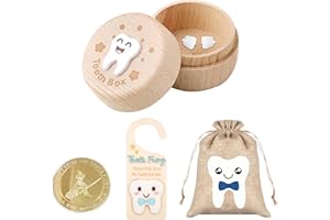 Vyqrx Tooth Fairy Kit 4-Piece Set - with Wooden Tooth Box Keepsake, Pouch, Door Hanger & Coin - Lost Tooth Gift for Boys (Blue)