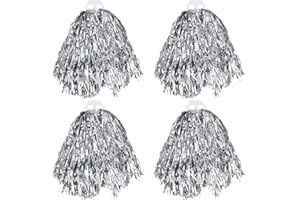 CREATCABIN 2 pompón de Animadora, Pompones de Papel de Aluminio Metálico con Mango de Bastón para Animar A los Equipos Deportivos, Fiestas, Bailes, Actuaciones, Celebraciones, Juegos Deportivos, 11.02