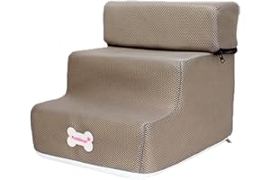 Poo4kark 3-stufige Hundetreppe, Haustierleiter-Abdeckung, abnehmbare, Bequeme, rutschfeste Hunderampe, Treppen, geeignet für kleine Hunde Heimtierbedarf Für Hundespielzeug (Khaki, One Size)
