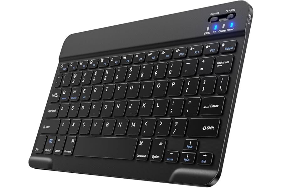 GlasFlength Teclado Inalámbrico Bluetooth, Recargable Teclado Portatil Ultrafino Wireless Keyboard para Computadoras Escritorio/Portátiles/Tabletas/Teléfonos/iPad/iOS/Amsung/Android (Negro)