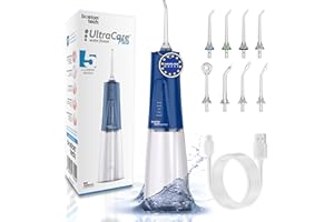 BOSTON TECH Ultracare Plus profesjonalny irygator do jamy ustnej, z 5 trybami, 8 dysz, zbiornik na wodę o pojemności 250 ml, możliwość ładowania przez USB, torba podróżna w zestawie (niebieska)