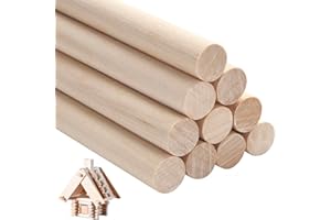 NANXJIUR 10 Pcs Wooden Dowel Rods Round Wood Dowels, 1.2x30cm Unfinished Hardwood Sticks, Macrame Dowel Wooden Sticks for Craftfor Arts and DIYers, Tiered Cake Support and Wedding Ribbon Wands Dowels