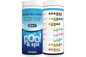 AKSBTEC 8 in 1 Pool Teststreifen, Pool Salzgehalt Messen Schnell Pool Wassertester für Salz, Ph, Chlor, Cyanursäure, Härte, Brom, Pool Tester Poolzubehör für Schwimmbäder, SPA, Whirlpool
