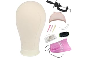 Leeven 22 Inch Canvas Wig Head for Making Wig Poly Mannequin Head With T Pins and Clamp Stand for Display/Styling Canvas Block Head 22 Inch