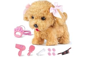 RuiDaXiang électronique Chien Jouet,Enfants Marchant et aboyant Chiot Jouet pour Chien avec Laisse à télécommande (Marron-Nila)