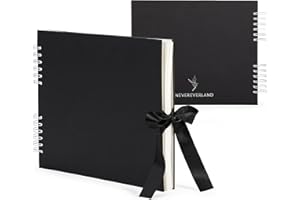 Never Ever Land Album Photo -30 * 25cm Album Photo à Spirale de 80 pages 250g - Couverture Rigide avec un Nœud pour Fermer - Parfait pour Naissance, Bébés, Mariage et Album de Famille - Noir