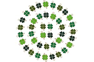 SPOKKI 60 Glücksbringer Vierblättriges Kleeblatt, Vierblättrige Kleeblatt Anhänger Grün-Goldene Kleeblatt Deko Metall Halsketten Zubehör für Schlüsselanhänger, Halskette, Armband, DIY-Handwerk