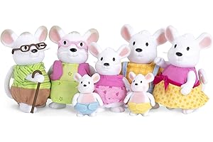 Li'l Woodzeez 6491Z Li'l Woodzeez – rodzina myszki Nibblekin z dziadkami – zestaw 7 sztuk z miniaturowymi figurkami – zabawki dla zwierząt i akcesoria dla dzieci w wieku od 3 lat.