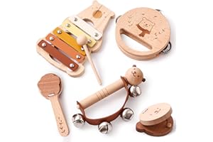 OESSUF Bär Musikinstrumente für Kinder ab 1 2 3 4 5 Jahr, Schlagzeug Xylophon Tamburin Instrumente Kinder Holz, Baby Musikinstrumente Kinderspielzeug Geburtstag 1 Jahr Jungen & Mädchen
