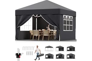 JUMMICO Tonnelle de Jardin, Pop up Tente Pliable avec Parois Imperméable Anti UV Respirable Hauteur Réglable avec Sac de Transport Installation Facile (3 * 3 Gris)