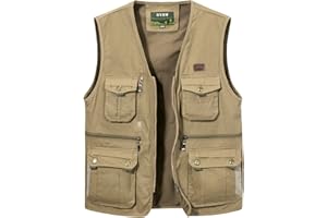 Oralidera Herren Outdoor Weste Freizeit Jacke Leicht Safari Weste mit Reißverschluss Jagd und Angler Fotografie Wandern Weste Anglerweste mit Vielen Taschen