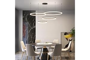 ‎MIKERU Mikeru Runde Pendelleuchte mit 4 Ringen, 30+40+60+80CM Moderne Wohnzimmerleuchten mit 10%-100% dimmbarer Helligkeit & 3000K/4500K/6000K Farbtemperatur verfügbar, Pendelleuchten für Büro/Halle