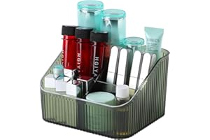OSteed Green Makeup Organiser Box for Vanity, Makeup Brush Holder with 5 Cups, Skincare Beauty Cosmetic Storage Box, Dressing Table Storage, Toiletry Organiser