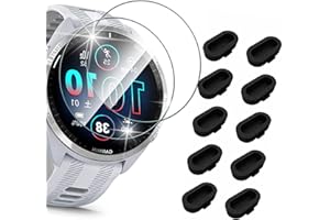 Miimall [2+10 pezzi] per Garmin Forerunner 965 pellicola protettiva e tappi in silicone anti-polvere, schermo HD in vetro temperato antigraffio senza bolle di protezione Fim per Forerunner 965