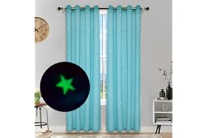 Eimilaly Stelle tende trasparenti Glow in The Dark, metallo punzonatura tende trasparenti 84 pollici di lunghezza baldacchino per la decorazione della camera dei bambini, 1 Panel/Blue