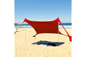 Pomurom Beach Strandzelt, Sonnenschirm UV Schutz, Sonnendach Sonnensegel für Campingausflüge, Tragbares Familien Strandzelt Sonnenschutz Strandmuschel mit Sand-Ankern Alu-Stangen Tragetasche