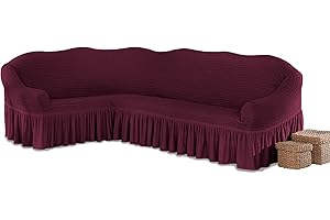 ‎MY PALACE My Palace Beatrice elastischer Ecksofabezug mit anti-rutsch Schaumstoffankern L-Form Sofahusse Eckcouch Cover Sofa Überwurf Spannbezug, Weinrot