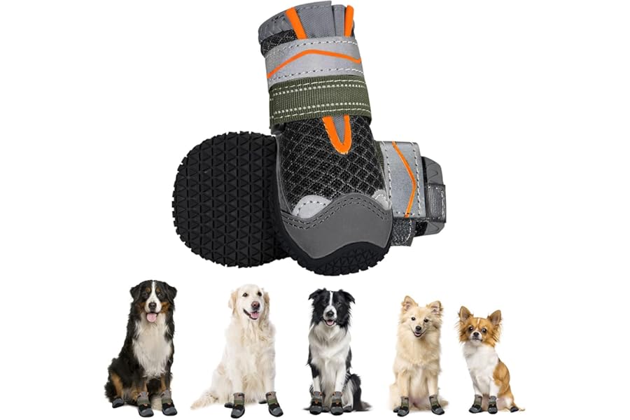 Eyein Dog Boots Paw Protector, Breathable Dog Boots for Injured Paws Waterproof, Dual Adjustable Washable Non-Slip Shoes for Walking, Reflective Dog Shoes for Small Medium Large(2pcs)