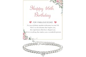 FEHKI 16th 18th 21st 30th 40th 50th 60th Birthday Gifts for Women,925 Sterling Silver Bead Bracelet for Women,Birthday Gifts with Card for Her Mum Daughter Sister Grandma Friend