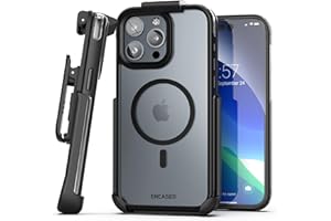 Encased MAG Hülle für iPhone 15 Pro mit Gürtelclip-Holster (Kompatibel mit MagSafe) Schwarz/Klar